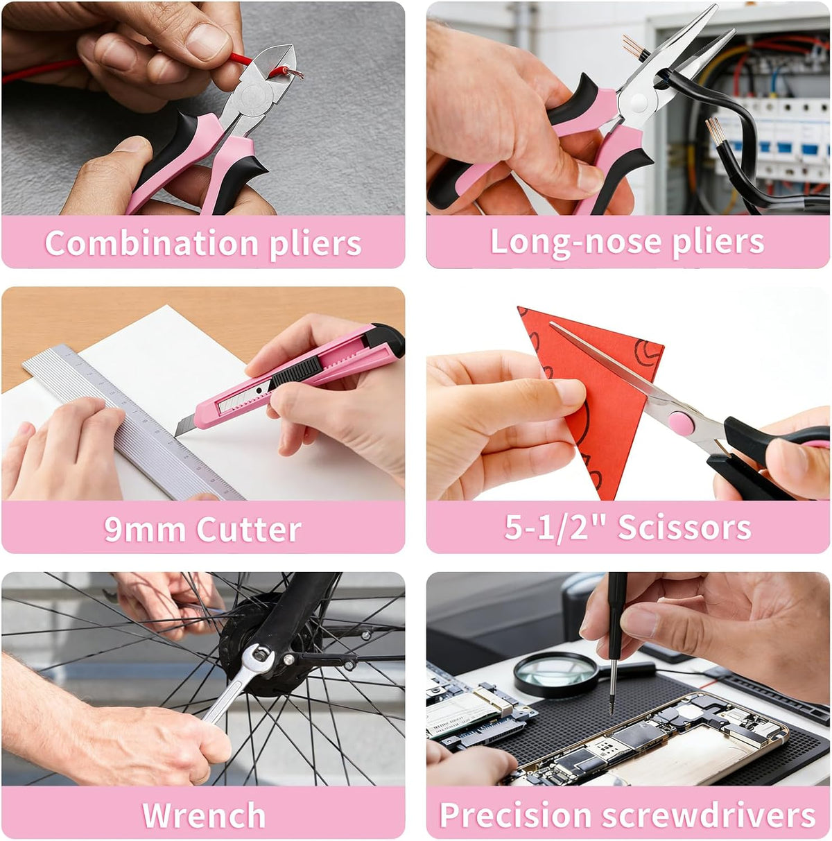 189 PCS Pink Tool Kit, Household Hand Repair Tool Set Ideal Gif