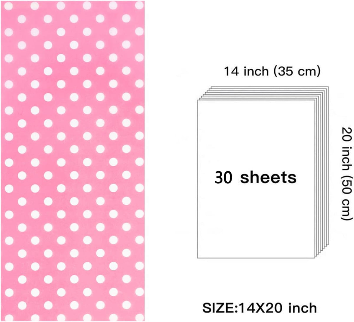 Polka Dots Wrapping Tissue Paper - 30 Sheets 14 x 20 Inch Pink Polka Dots Tissue Paper Bulk for Birthday, Christmas, Wedding, Baby Shower, Art Craft, Party Favor