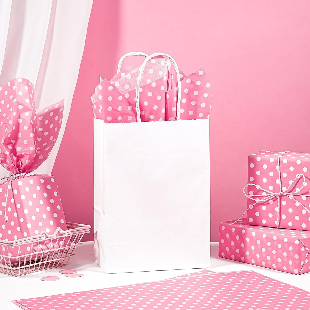 Polka Dots Wrapping Tissue Paper - 30 Sheets 14 x 20 Inch Pink Polka Dots Tissue Paper Bulk for Birthday, Christmas, Wedding, Baby Shower, Art Craft, Party Favor