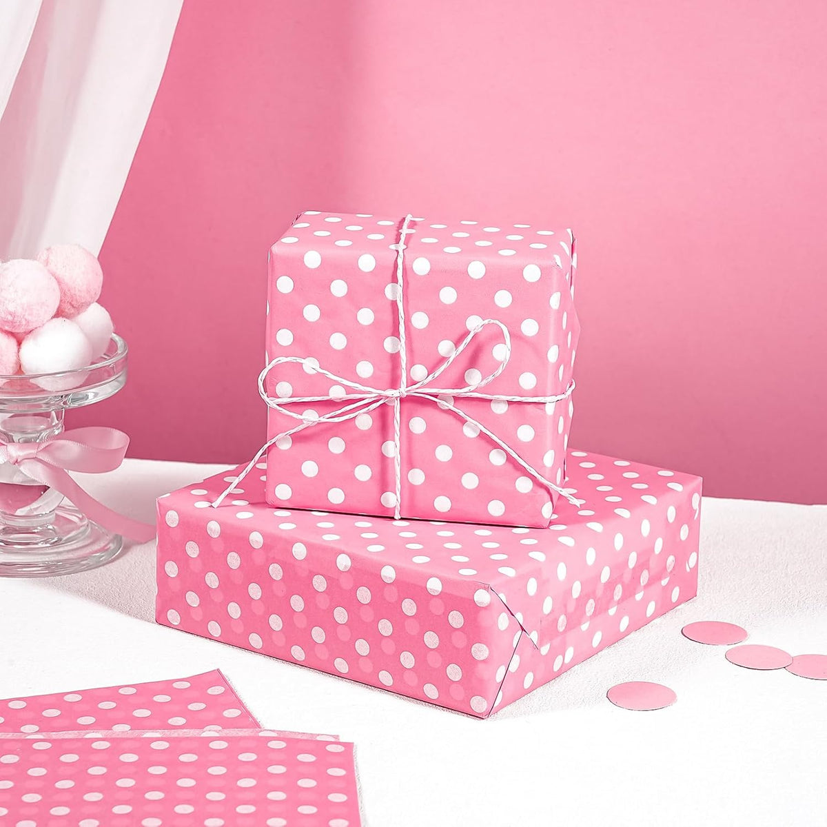 Polka Dots Wrapping Tissue Paper - 30 Sheets 14 x 20 Inch Pink Polka Dots Tissue Paper Bulk for Birthday, Christmas, Wedding, Baby Shower, Art Craft, Party Favor