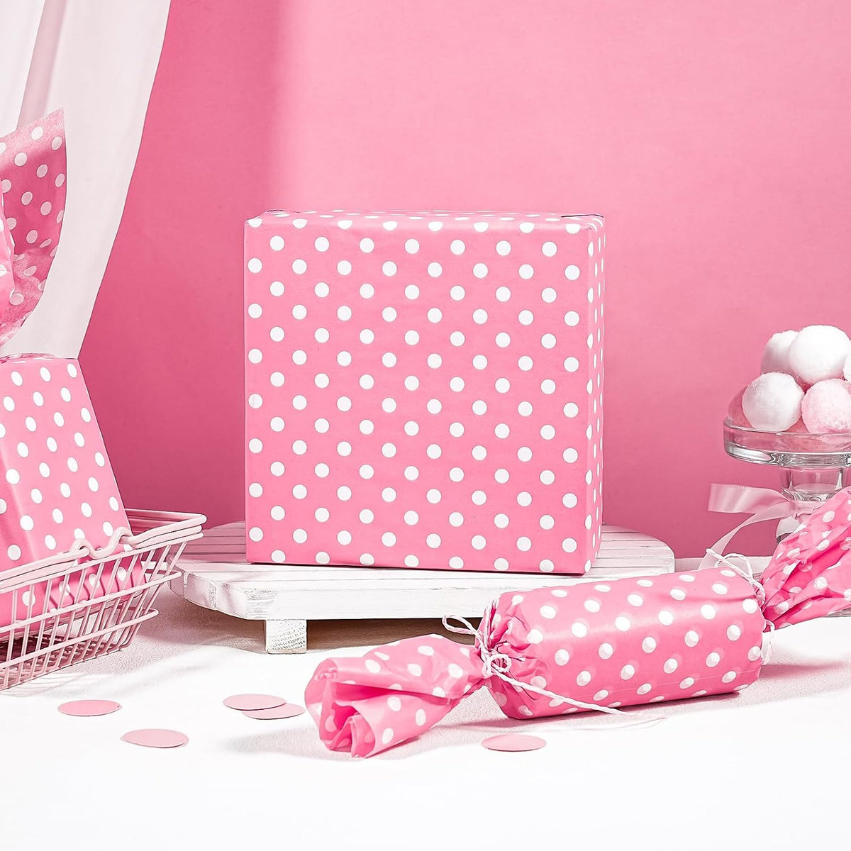 Polka Dots Wrapping Tissue Paper - 30 Sheets 14 x 20 Inch Pink Polka Dots Tissue Paper Bulk for Birthday, Christmas, Wedding, Baby Shower, Art Craft, Party Favor