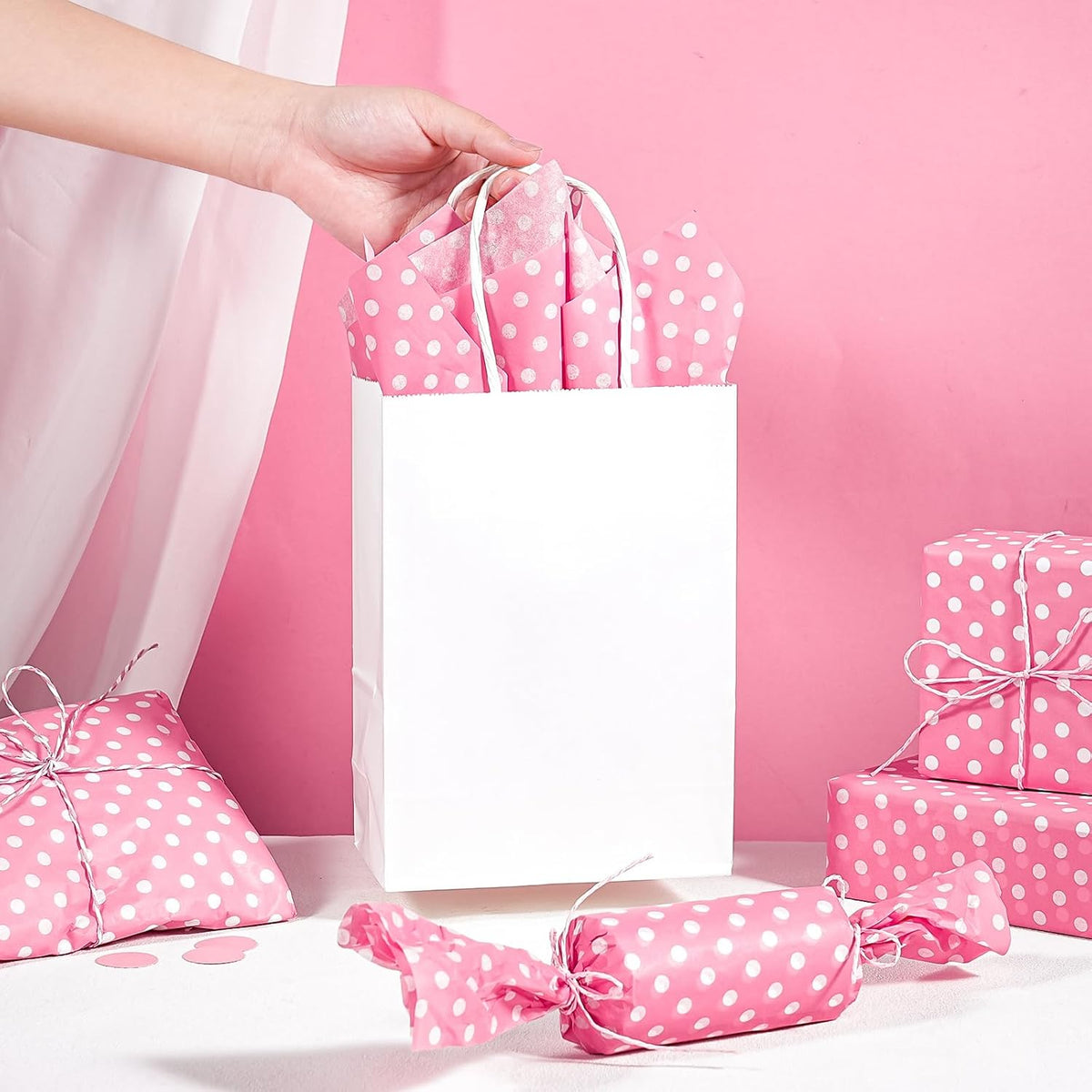Polka Dots Wrapping Tissue Paper - 30 Sheets 14 x 20 Inch Pink Polka Dots Tissue Paper Bulk for Birthday, Christmas, Wedding, Baby Shower, Art Craft, Party Favor