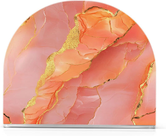 Acrylic Napkin Holder 1 Pack Holds 50-60 Napkins One-Piecing Molding Napkin Fit Kitchen & Dining Table Sturdy & durables Marble Peach Gold