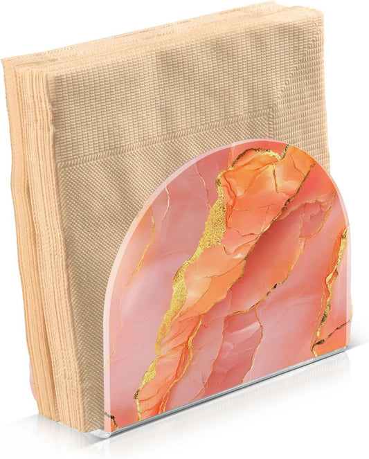 Acrylic Napkin Holder 1 Pack Holds 50-60 Napkins One-Piecing Molding Napkin Fit Kitchen & Dining Table Sturdy & durables Marble Peach Gold