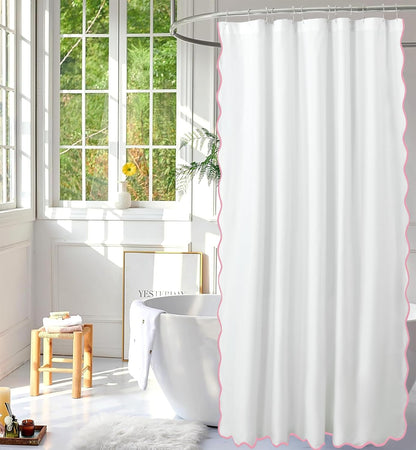 Chic White/Pink Scallop Edge Shower Curtain