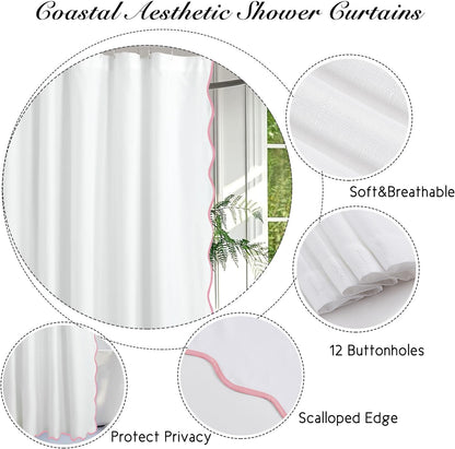 Chic White/Pink Scallop Edge Shower Curtain