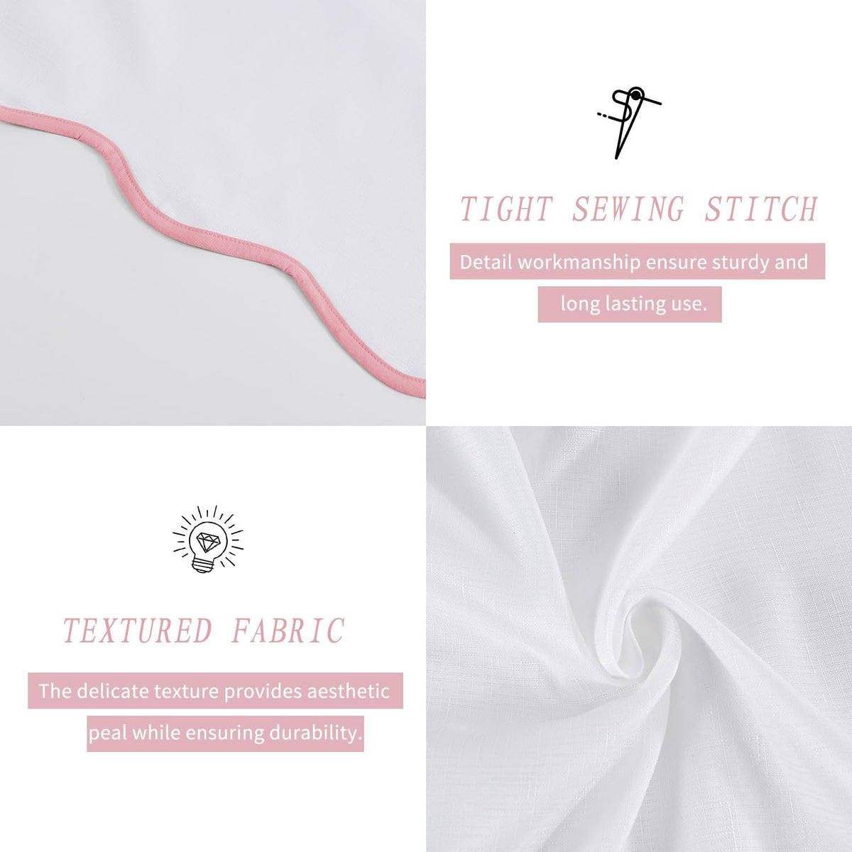 Chic White/Pink Scallop Edge Shower Curtain