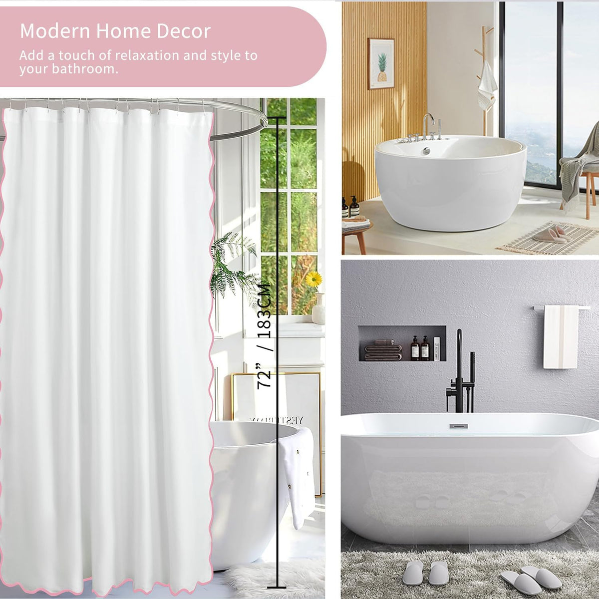 Chic White/Pink Scallop Edge Shower Curtain