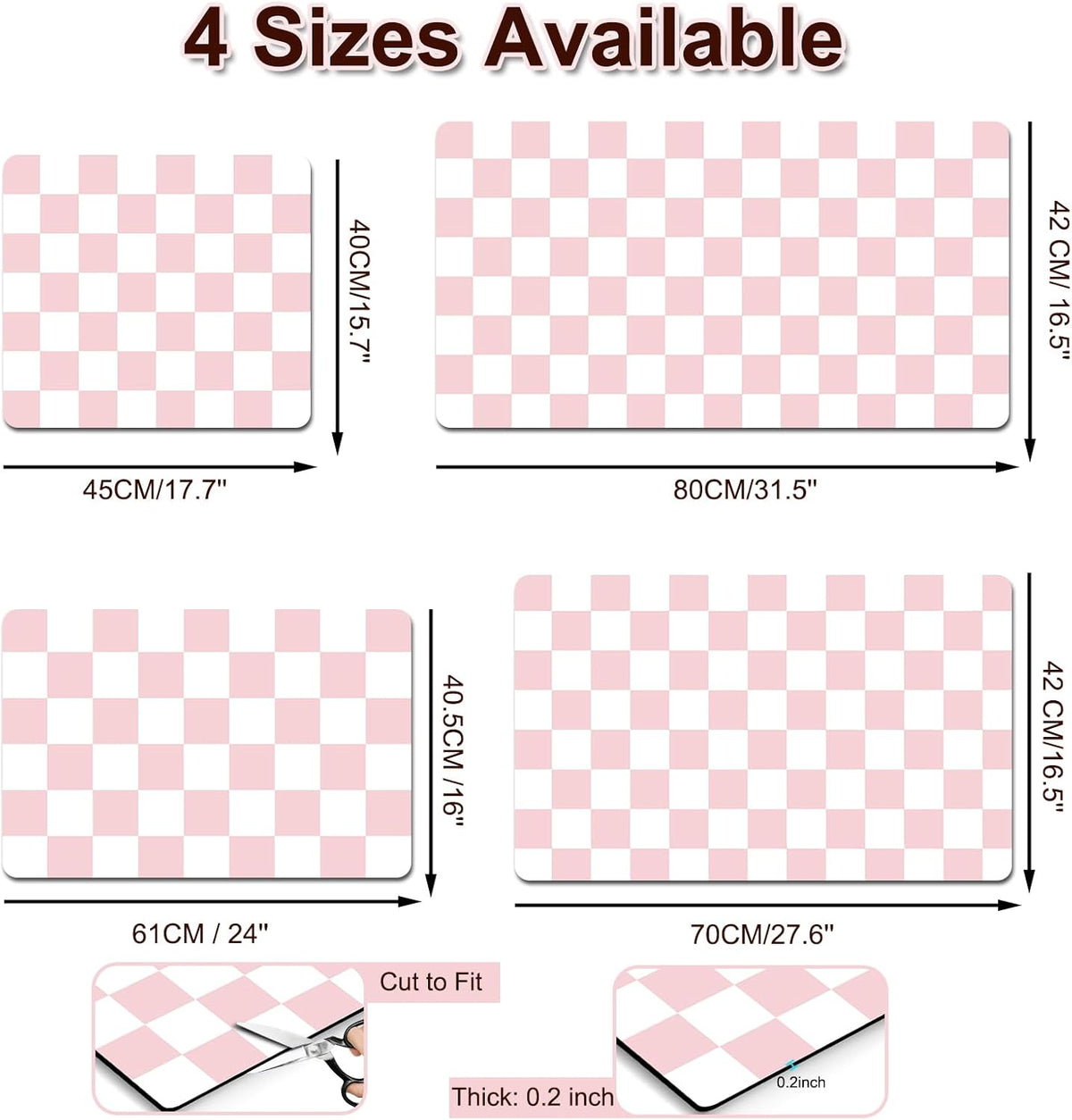 Dish Drying Mat for Kitchen, 16'' x 24'' Checkered Coffee Bar Mat for Countertops, Coffee Station Mat with Non-slip Rubber Backed, Absorbent Dish Dying Pat for Kitchen Counter, Pink & White