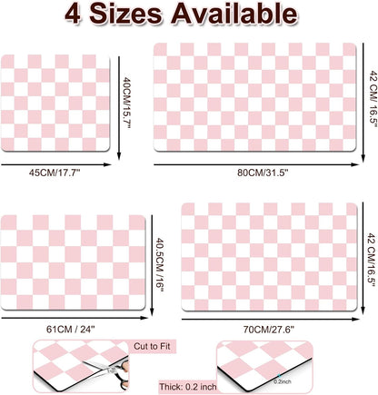 Dish Drying Mat for Kitchen, 16'' x 24'' Checkered Coffee Bar Mat for Countertops, Coffee Station Mat with Non-slip Rubber Backed, Absorbent Dish Dying Pat for Kitchen Counter, Pink & White