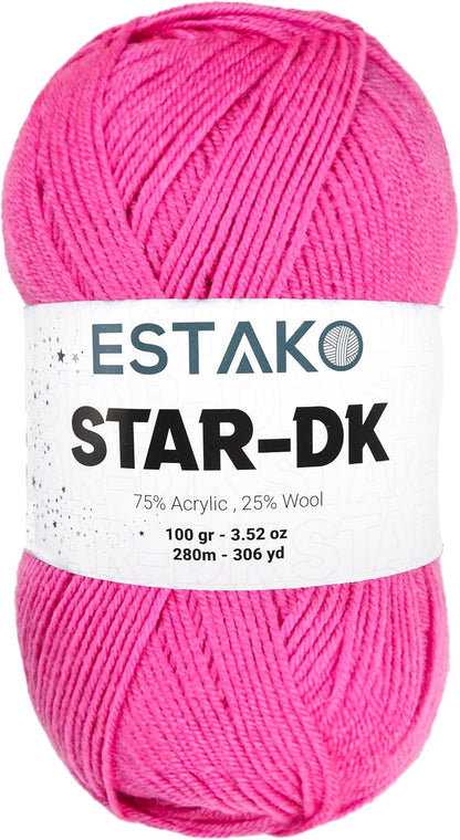 Star-DK Soft Yarn for Crocheting, DK Weight 3 Wool, Pink