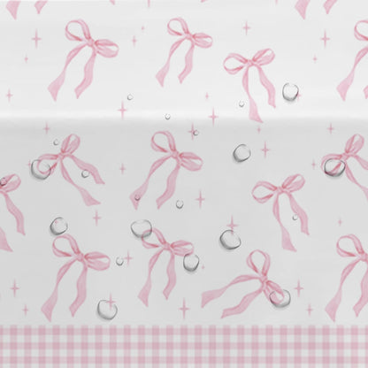 Srua Don Pink Bow Party Decorations Tablecloth, Girl Bow Theme Coquette Birthday Party Supplies Table Cover, Pink Bow Birthday Baby Shower Decorations Table Cloth, 3 Pack, 86in x 55in