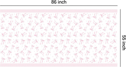 Srua Don Pink Bow Party Decorations Tablecloth, Girl Bow Theme Coquette Birthday Party Supplies Table Cover, Pink Bow Birthday Baby Shower Decorations Table Cloth, 3 Pack, 86in x 55in