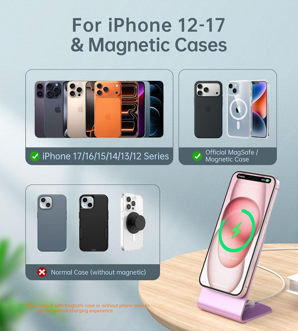 Magnetic Wireless Charger for iPhone 17-12 Series + Aluminum Charger Stand