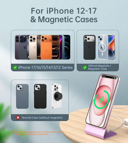 Magnetic Wireless Charger for iPhone 17-12 Series + Aluminum Charger Stand