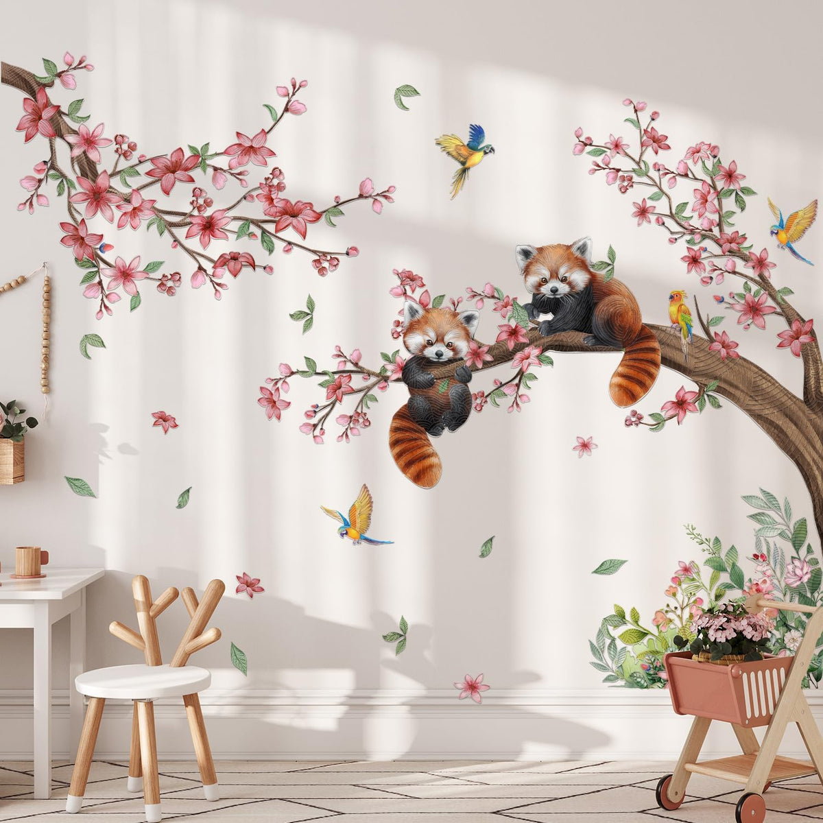 Red Panda Wall Sticker Flower & Animal Self-Adhesive Home Decor