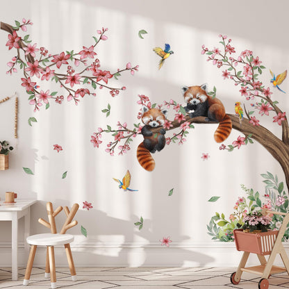 Red Panda Wall Sticker Flower & Animal Self-Adhesive Home Decor