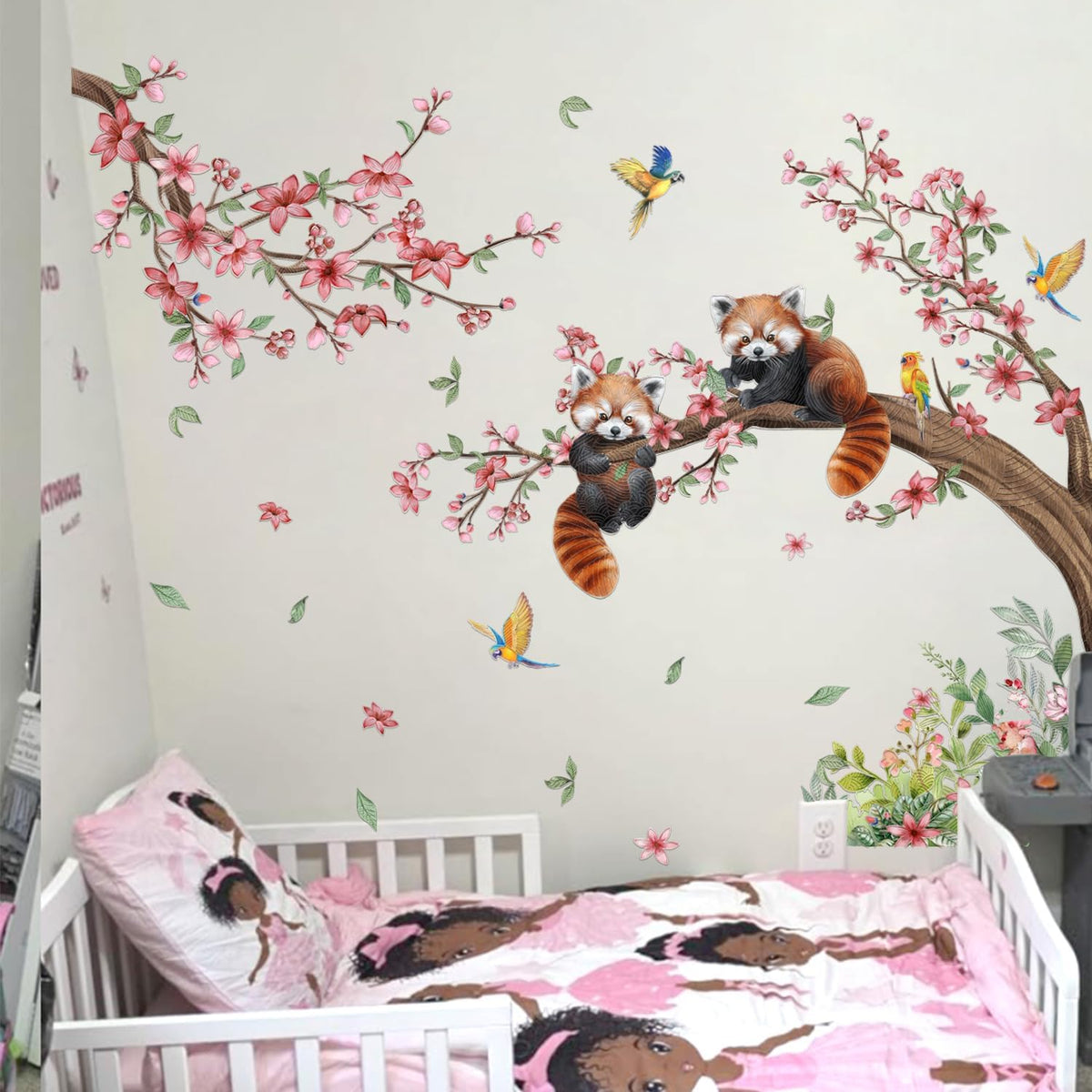 Red Panda Wall Sticker Flower & Animal Self-Adhesive Home Decor