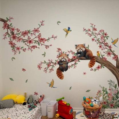Red Panda Wall Sticker Flower & Animal Self-Adhesive Home Decor