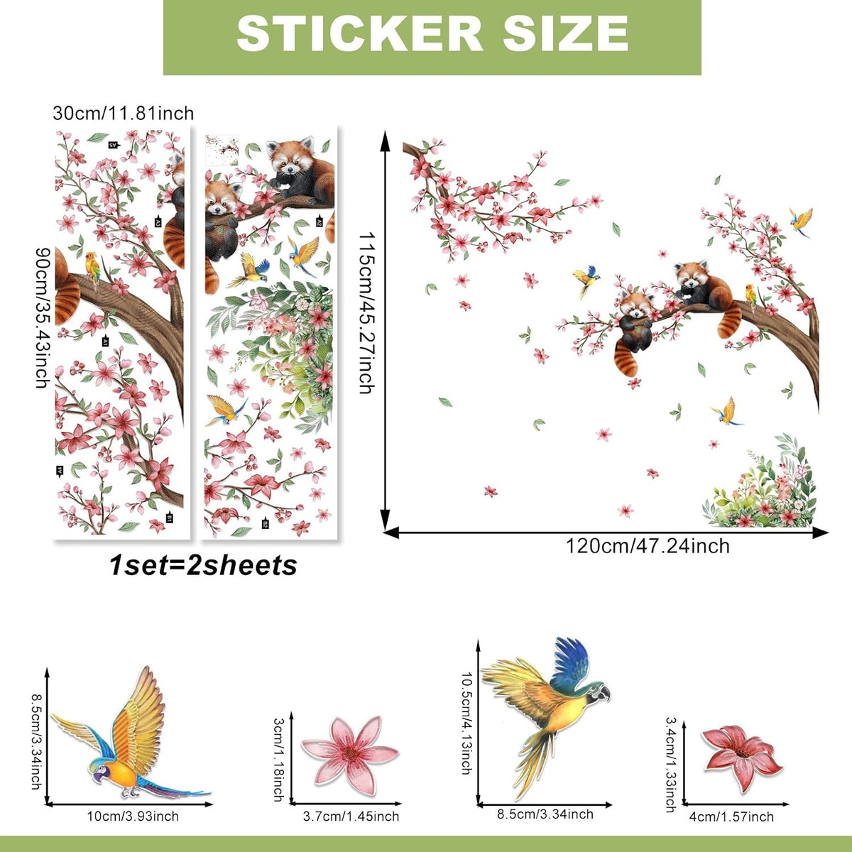 Red Panda Wall Sticker Flower & Animal Self-Adhesive Home Decor