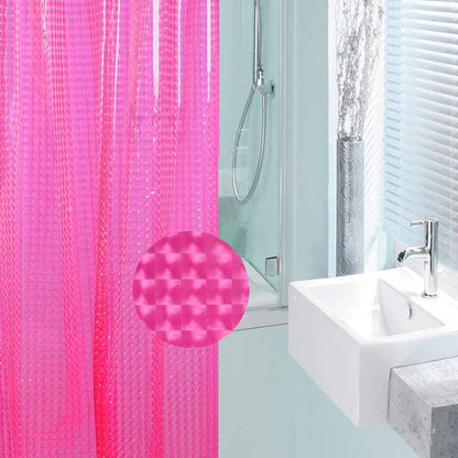 EVA Shower Curtain Liner Hot Pink 3D Water Cube Clear for Bathroom with 12 Rust Proof Metal Grommets, Clear EVA Liner for Girly Bathroom Stall 71x71 Inches
