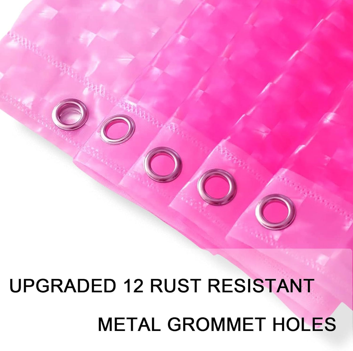 EVA Shower Curtain Liner Hot Pink 3D Water Cube Clear for Bathroom with 12 Rust Proof Metal Grommets, Clear EVA Liner for Girly Bathroom Stall 71x71 Inches