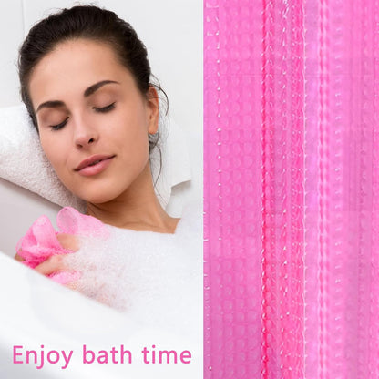 EVA Shower Curtain Liner Hot Pink 3D Water Cube Clear for Bathroom with 12 Rust Proof Metal Grommets, Clear EVA Liner for Girly Bathroom Stall 71x71 Inches