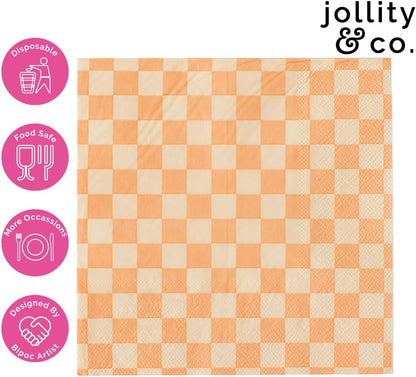 Jollity & Co Check It! Large Napkins - Party Napkins in Peaches N' Cream - Pack of 16 Dinner Napkins - Easy to Mix and Match - Paper Napkins to Suit All Occasions and Birthday Decorations