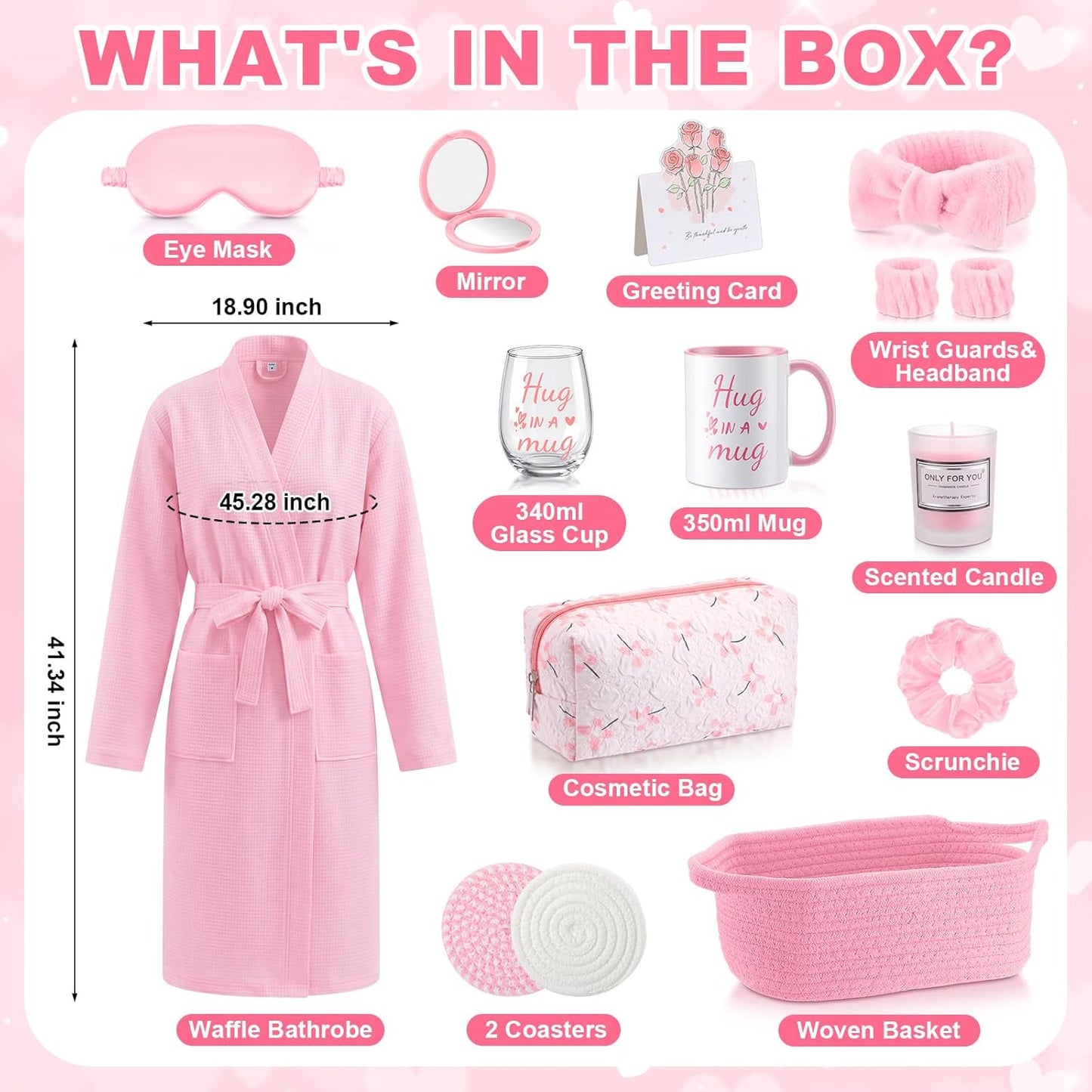 13 Pcs Birthday and Get Well Soon Gifts for Women Self Care Gifts Basket Spa Care Package with Robe Scented Candle for Her Mom Nurse Mother's Day (Pink)
