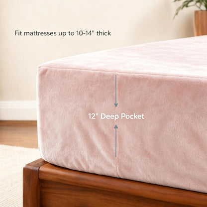 Twin Size Flannel Plush Fitted Sheet Only, Blush