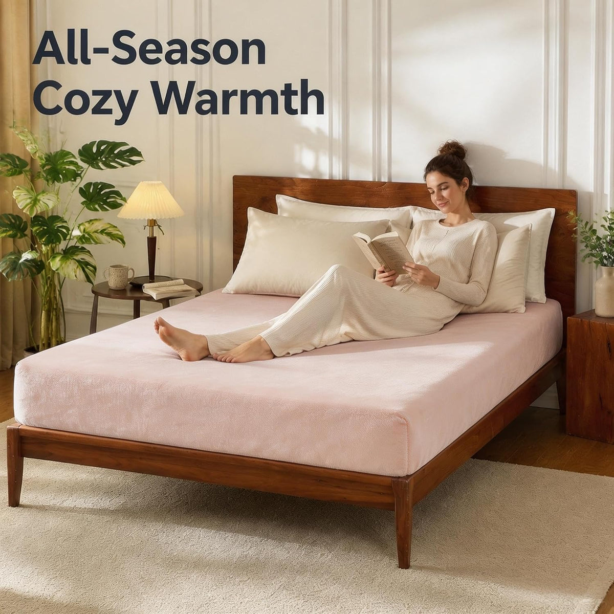 Twin Size Flannel Plush Fitted Sheet Only, Blush