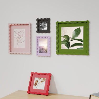 11x14 Picture Frame with Mat for 8x10, Wavy Edge Wooden Real Glass Photo Frame for Wall Hanging, Pink, 1 Pack