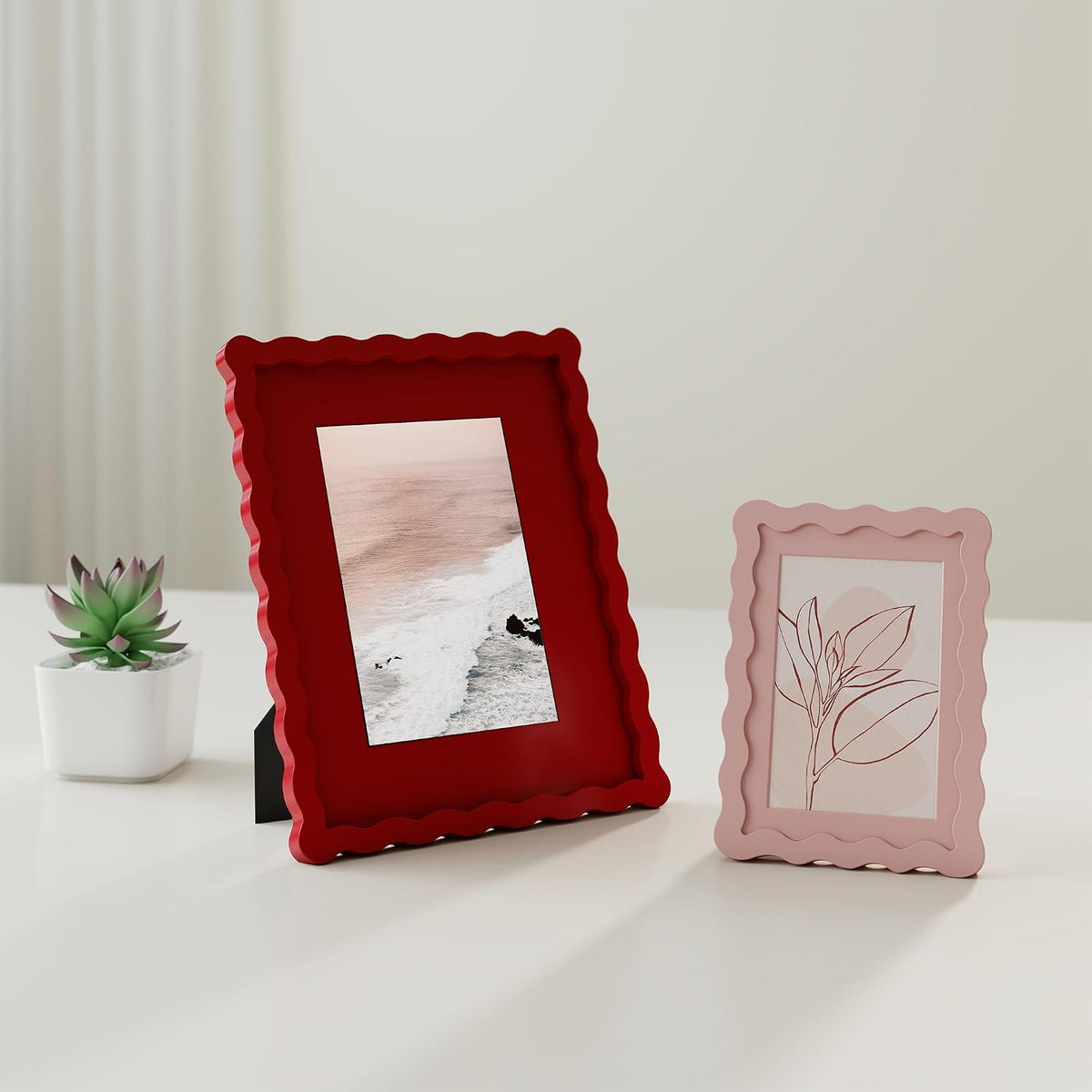 11x14 Picture Frame with Mat for 8x10, Wavy Edge Wooden Real Glass Photo Frame for Wall Hanging, Pink, 1 Pack