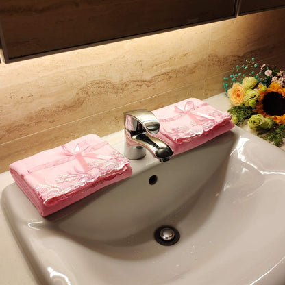 3 Pieces Pink Lace Bath Towels Set, Velvet Bath Towel Hand Towels Set (1 Bath Towel+2 Hand Towels)