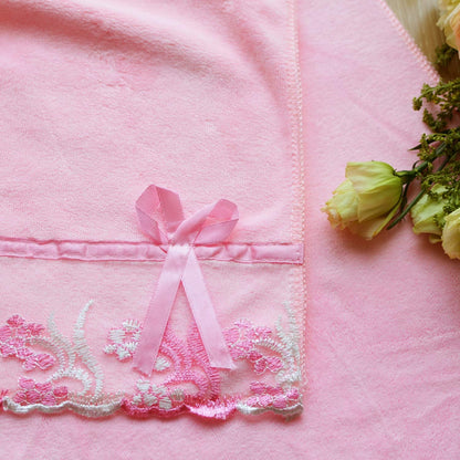 3 Pieces Pink Lace Bath Towels Set, Velvet Bath Towel Hand Towels Set (1 Bath Towel+2 Hand Towels)