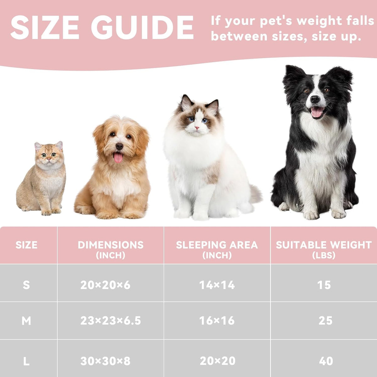 20in Pink Round Dog Bed Sofa for Dogs Cats, Machine Washable