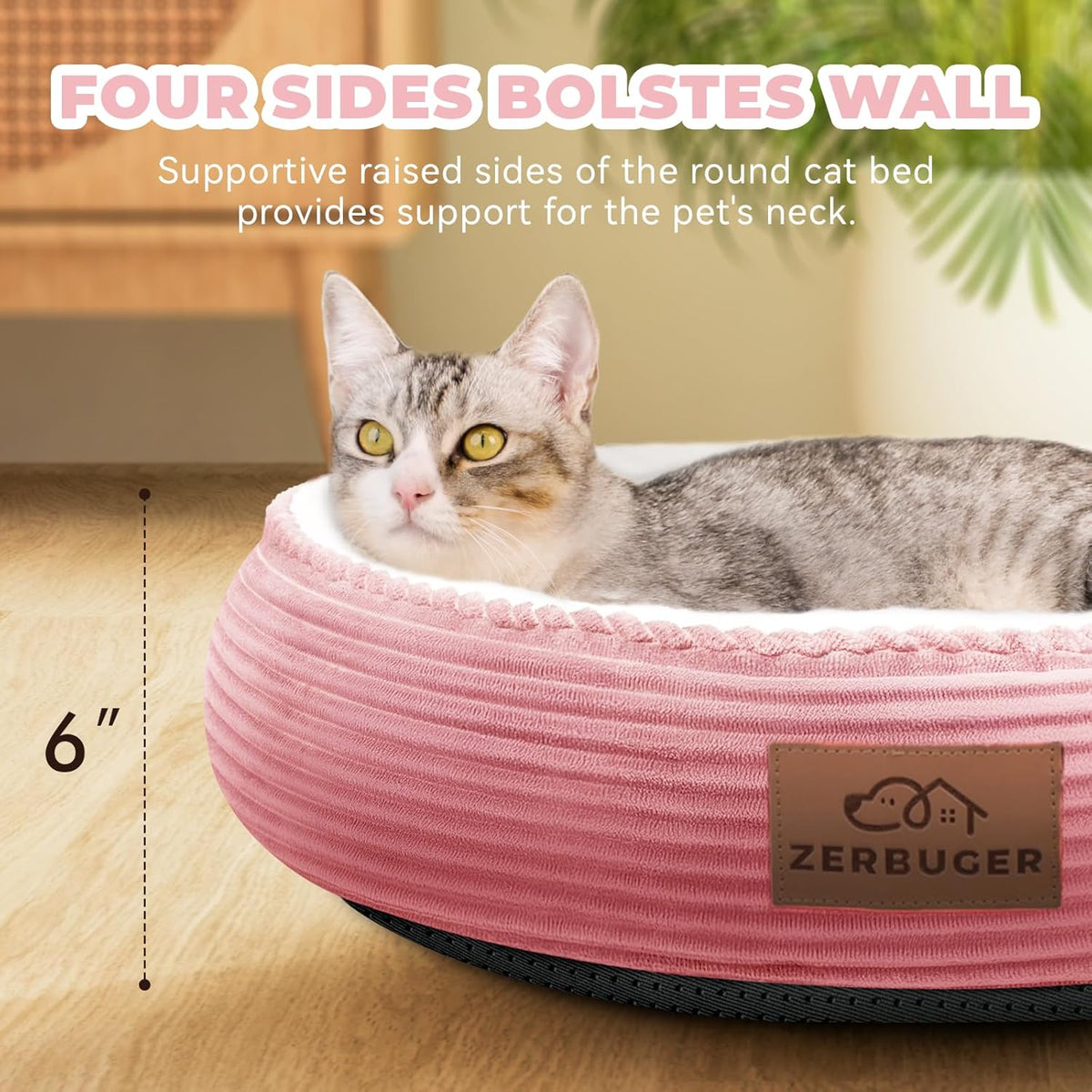 20in Pink Round Dog Bed Sofa for Dogs Cats, Machine Washable