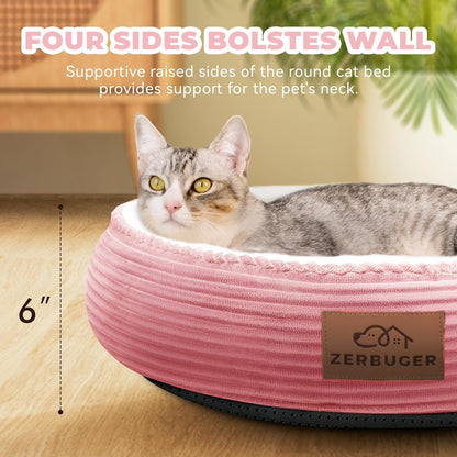 20in Pink Round Dog Bed Sofa for Dogs Cats, Machine Washable