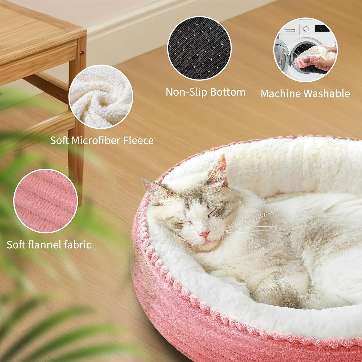 20in Pink Round Dog Bed Sofa for Dogs Cats, Machine Washable