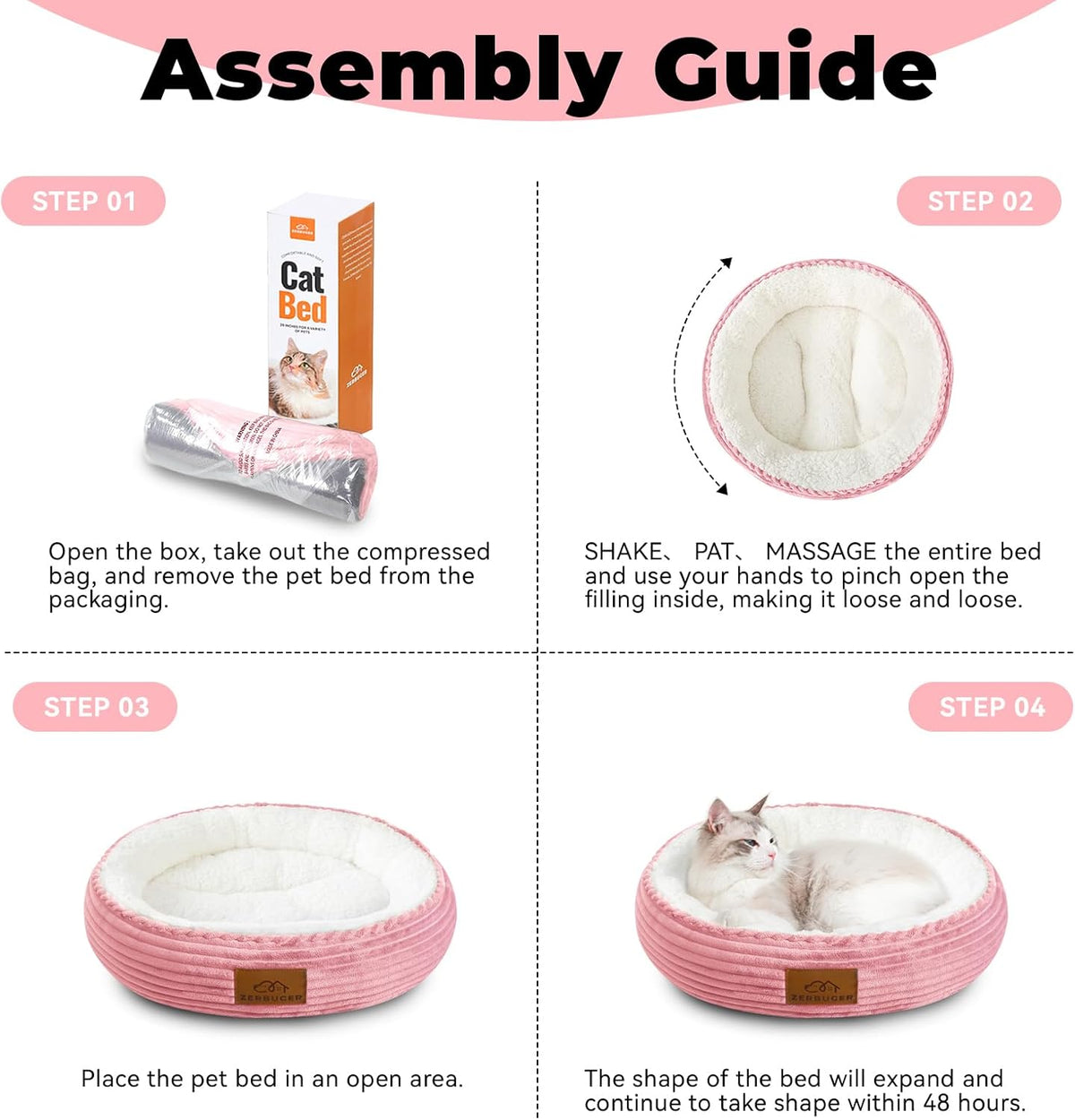 20in Pink Round Dog Bed Sofa for Dogs Cats, Machine Washable