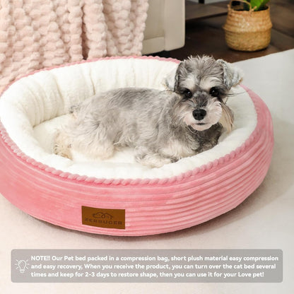 20in Pink Round Dog Bed Sofa for Dogs Cats, Machine Washable