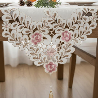 Classic Flowers Dining Table Runner Embroidery Tassel Floral Lace Table Runners for Home Dining Table Decoration