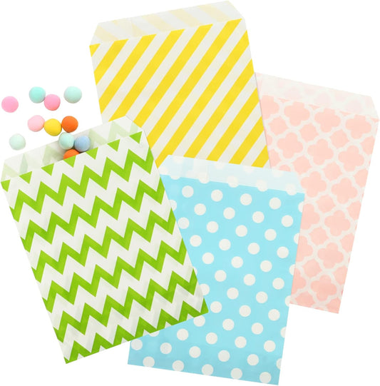 KESOTO 100 Pack Pastel Cookie Candy Buffet Easter Bags, 5x7 Small Paper Bags for Easter Birthday Holiday Party Favor Supplies, Green Yellow Blue Pink