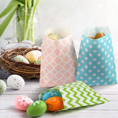 KESOTO 100 Pack Pastel Cookie Candy Buffet Easter Bags, 5x7 Small Paper Bags for Easter Birthday Holiday Party Favor Supplies, Green Yellow Blue Pink