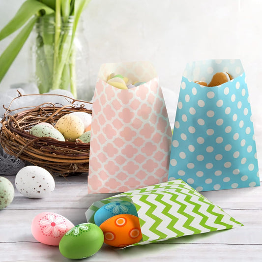 KESOTO 100 Pack Pastel Cookie Candy Buffet Easter Bags, 5x7 Small Paper Bags for Easter Birthday Holiday Party Favor Supplies, Green Yellow Blue Pink