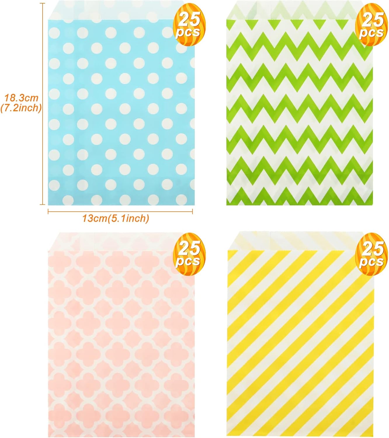 KESOTO 100 Pack Pastel Cookie Candy Buffet Easter Bags, 5x7 Small Paper Bags for Easter Birthday Holiday Party Favor Supplies, Green Yellow Blue Pink