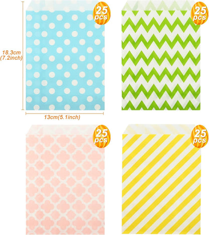 KESOTO 100 Pack Pastel Cookie Candy Buffet Easter Bags, 5x7 Small Paper Bags for Easter Birthday Holiday Party Favor Supplies, Green Yellow Blue Pink