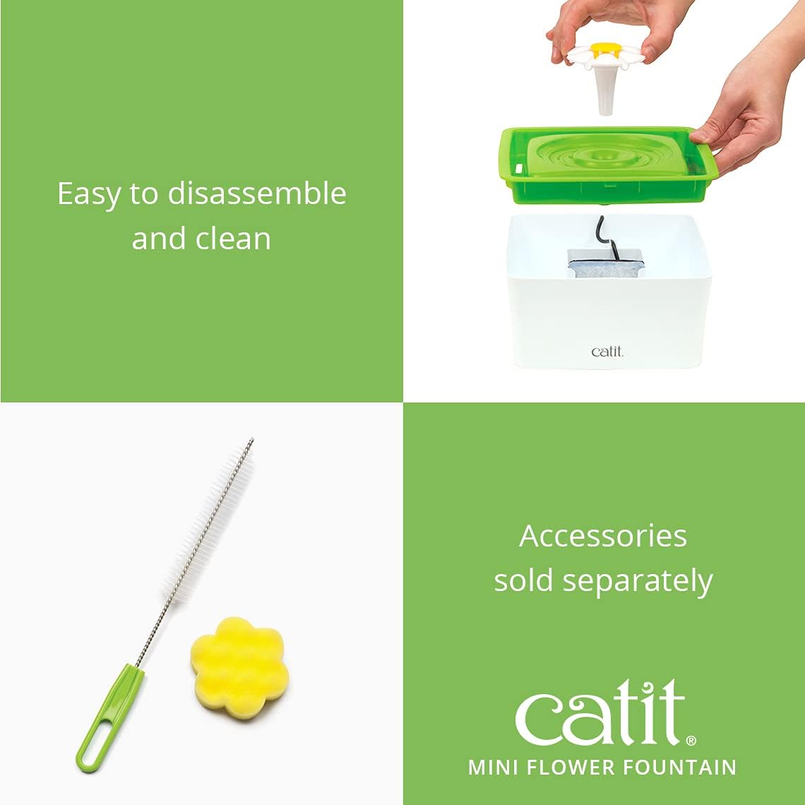 Catit 2.0 Mini Flower Drinking Fountain – Cat Water Fountain with Triple Filter and Ergonomic Drinking Options,Green