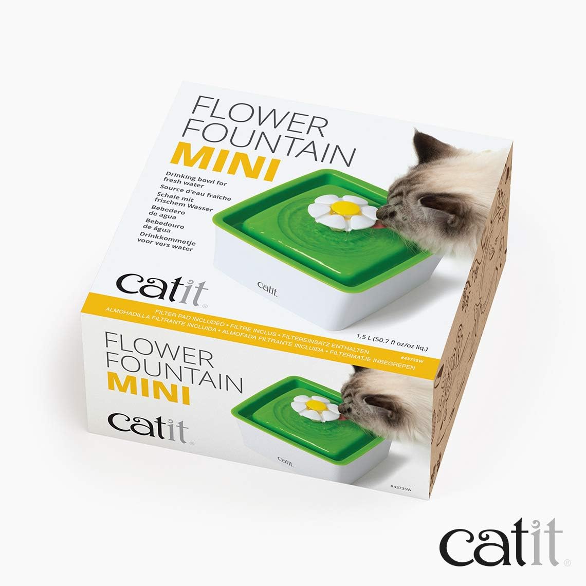 Catit 2.0 Mini Flower Drinking Fountain – Cat Water Fountain with Triple Filter and Ergonomic Drinking Options,Green