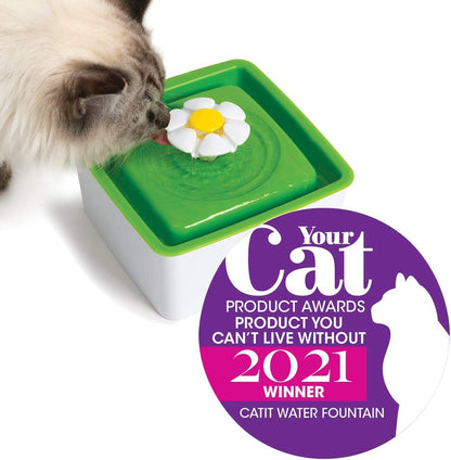 Catit 2.0 Mini Flower Drinking Fountain – Cat Water Fountain with Triple Filter and Ergonomic Drinking Options,Green